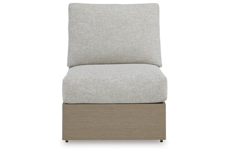 Kimpton Isle Brown/Beige Outdoor Armless Chair with Cushion from Ashley Furniture - Luna Furniture