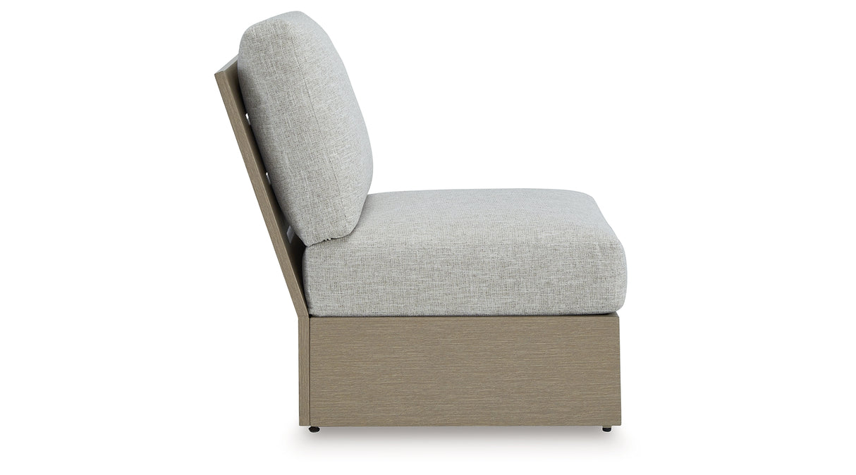 Kimpton Isle Brown/Beige Outdoor Armless Chair with Cushion from Ashley Furniture - Luna Furniture