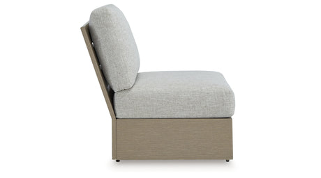Kimpton Isle Brown/Beige Outdoor Armless Chair with Cushion from Ashley Furniture - Luna Furniture