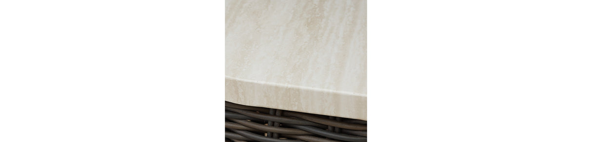 Kimora Beige/Dark Brown Outdoor Coffee Table from Ashley - Luna Furniture