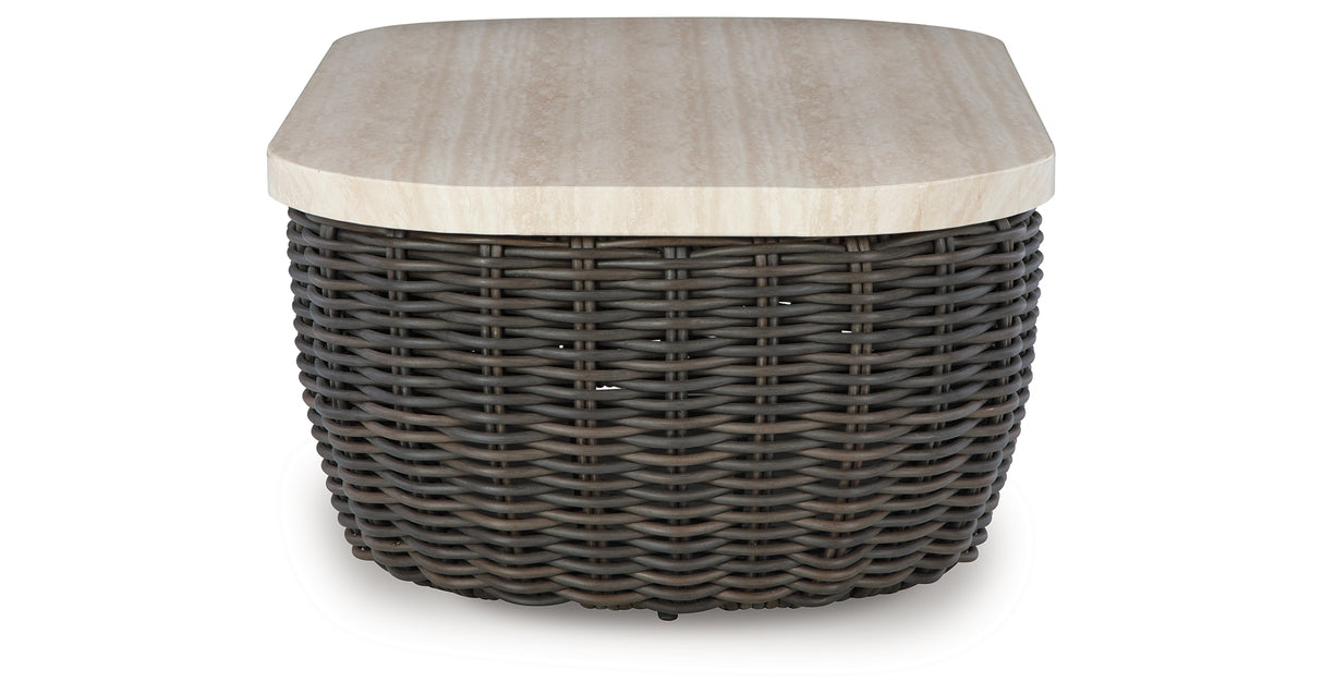 Kimora Beige/Dark Brown Outdoor Coffee Table from Ashley - Luna Furniture