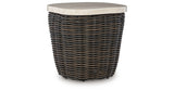 Kimora Beige/Dark Brown Outdoor End Table from Ashley Furniture - Luna Furniture