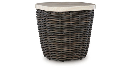 Kimora Beige/Dark Brown Outdoor End Table from Ashley Furniture - Luna Furniture