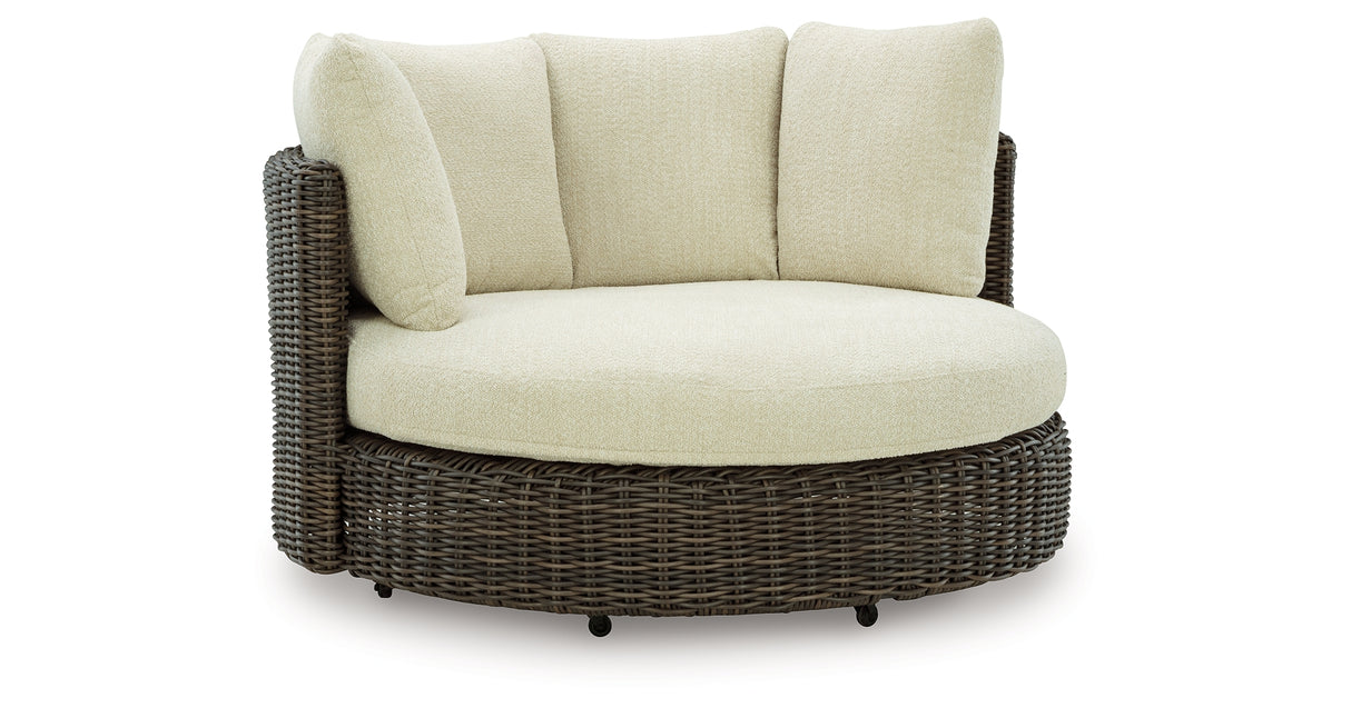 Kimora Beige/Dark Brown Outdoor Swivel Lounge Chair with Cushion from Ashley Furniture - Luna Furniture