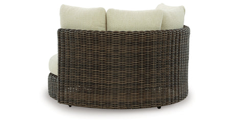 Kimora Beige/Dark Brown Outdoor Swivel Lounge Chair with Cushion from Ashley Furniture - Luna Furniture