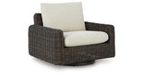 Kimora Beige/Dark Brown Outdoor Swivel Lounge Chair from Ashley Furniture - Luna Furniture