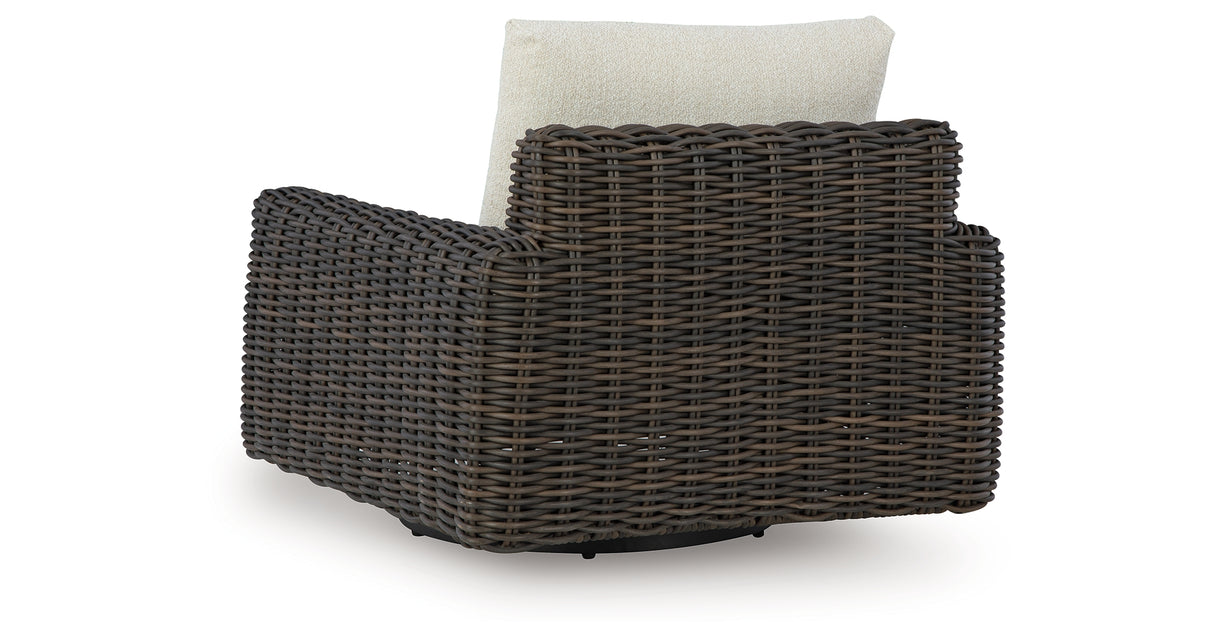 Kimora Beige/Dark Brown Outdoor Swivel Lounge Chair from Ashley Furniture - Luna Furniture
