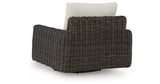 Kimora Beige/Dark Brown Outdoor Swivel Lounge Chair from Ashley Furniture - Luna Furniture