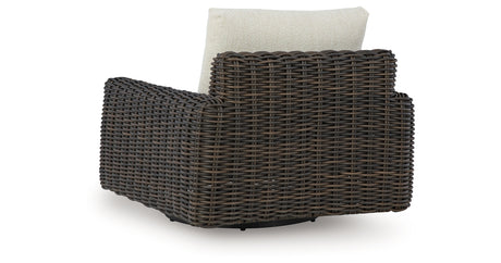 Kimora Beige/Dark Brown Outdoor Swivel Lounge Chair from Ashley Furniture - Luna Furniture