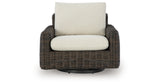 Kimora Beige/Dark Brown Outdoor Swivel Lounge Chair from Ashley Furniture - Luna Furniture