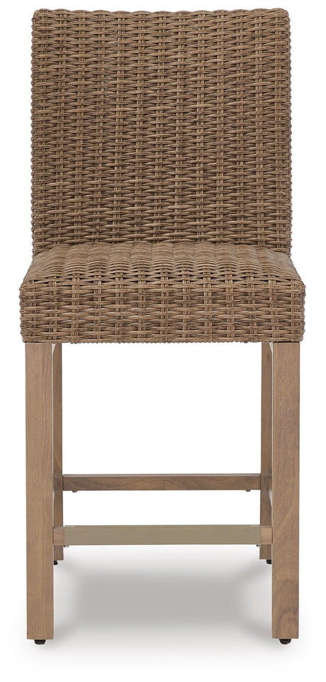 Walton Bridge Outdoor Bar Table and 4 Barstools in Driftwood from Ashley - Luna Furniture