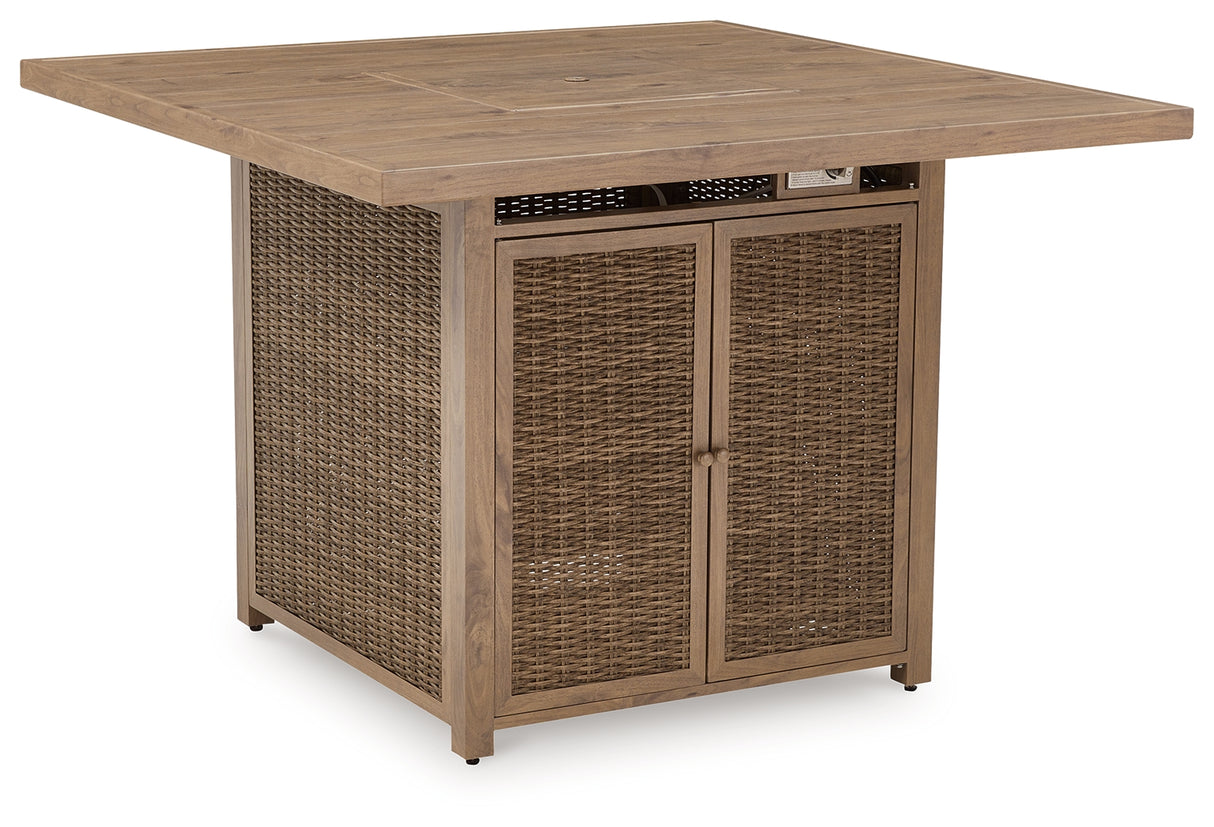 Walton Bridge Outdoor Bar Table and 4 Barstools in Driftwood from Ashley Furniture - Luna Furniture