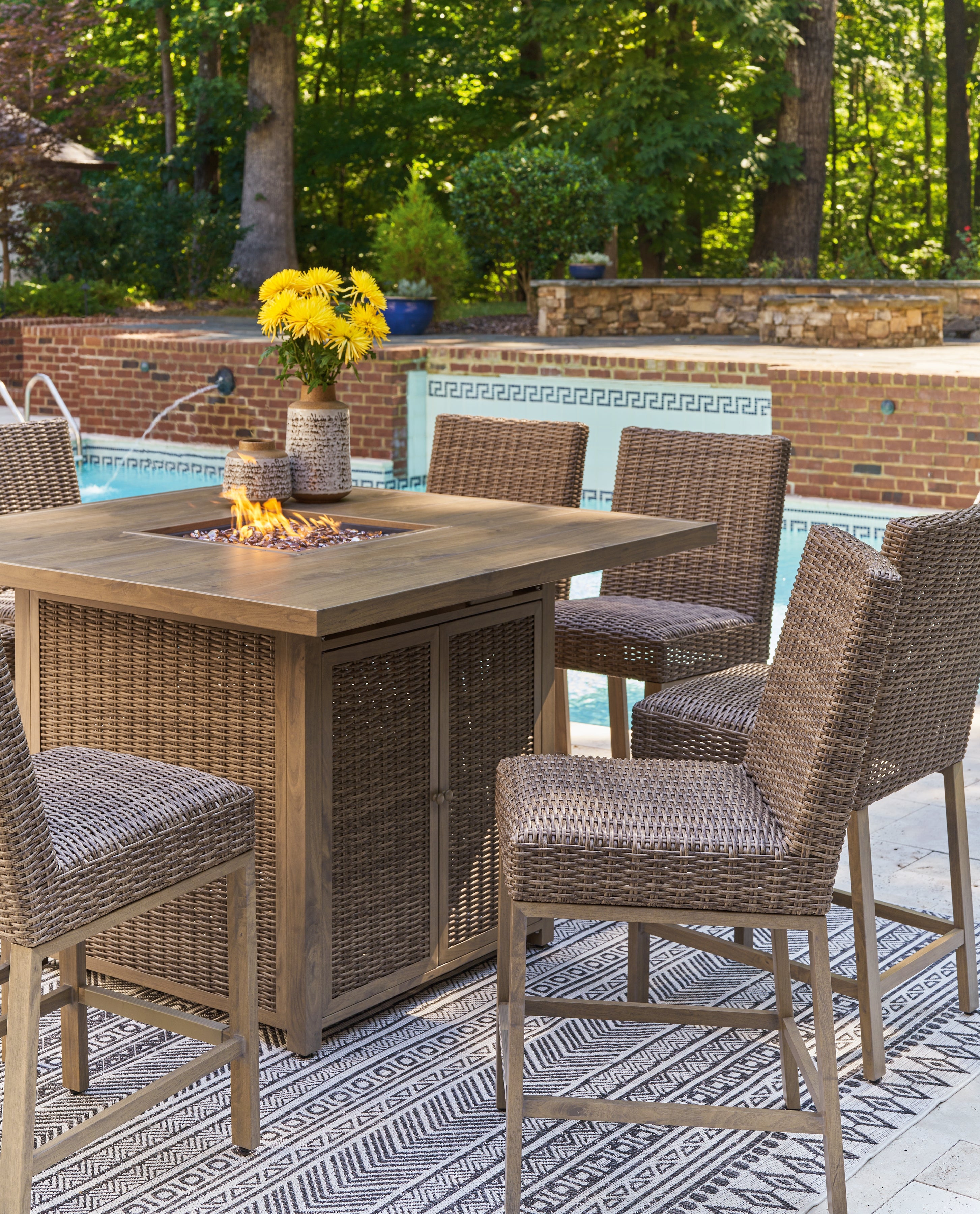 Walton Bridge Driftwood Outdoor Bar Table with Fire Pit - Luna