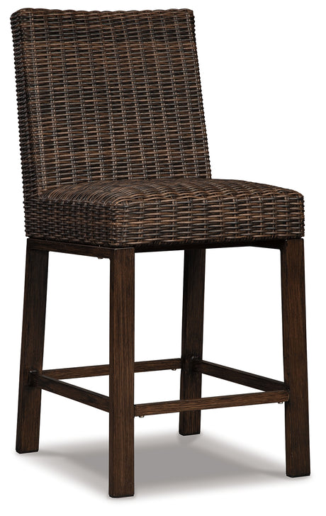 Paradise Trail Medium Brown Outdoor Counter Height Dining Table with 6 Barstools from Ashley Furniture - Luna Furniture
