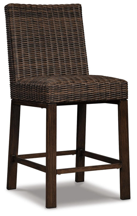 Paradise Trail Medium Brown Outdoor Counter Height Dining Table with 6 Barstools from Ashley Furniture - Luna Furniture