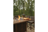 Paradise Trail Medium Brown Outdoor Bar Fire Pit Table with 6 Barstools from Ashley - Luna Furniture