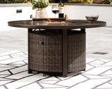 Paradise Trail Outdoor Loveseat and 2 Lounge Chairs with Fire Pit Table in Medium Brown from Ashley Furniture - Luna Furniture