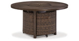Paradise Trail Outdoor Loveseat and 2 Lounge Chairs with Fire Pit Table in Medium Brown from Ashley Furniture - Luna Furniture