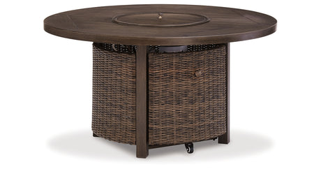 Paradise Trail Outdoor Loveseat and 2 Lounge Chairs with Fire Pit Table in Medium Brown from Ashley Furniture - Luna Furniture