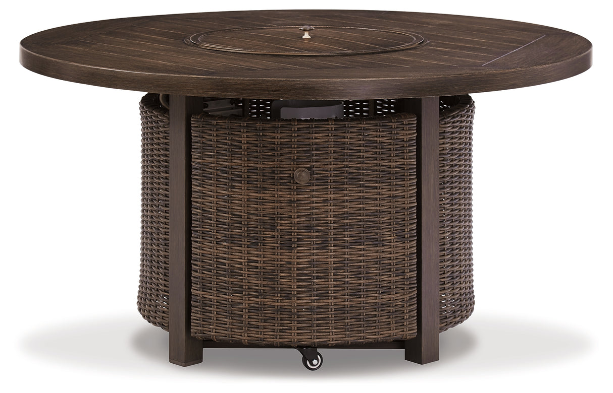 Paradise Trail Outdoor Loveseat and 2 Lounge Chairs with Fire Pit Table in Medium Brown from Ashley Furniture - Luna Furniture