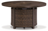 Paradise Trail Outdoor Loveseat and 2 Lounge Chairs with Fire Pit Table in Medium Brown from Ashley Furniture - Luna Furniture
