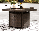 Paradise Trail Outdoor Loveseat and 2 Lounge Chairs with Fire Pit Table in Medium Brown from Ashley Furniture - Luna Furniture