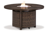 Paradise Trail Medium Brown Outdoor Fire Pit Table with 4 Lounge Chairs from Ashley - Luna Furniture