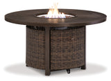 Paradise Trail Medium Brown Outdoor Fire Pit Table with 4 Lounge Chairs from Ashley Furniture - Luna Furniture