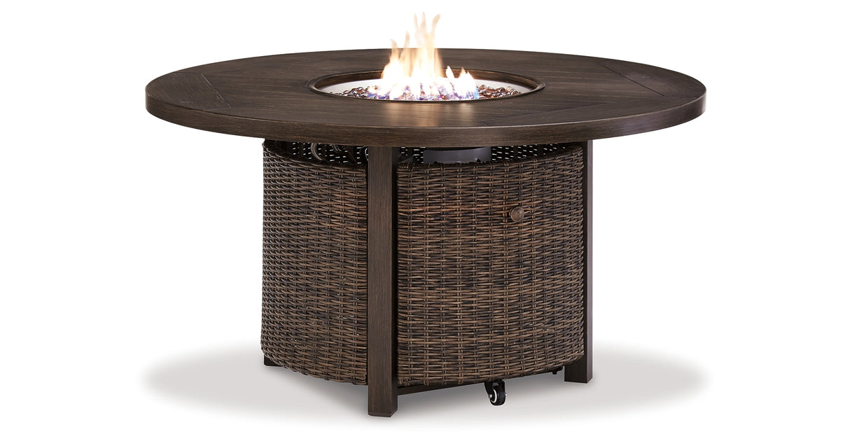 Paradise Trail Outdoor Loveseat and 2 Lounge Chairs with Fire Pit Table in Medium Brown from Ashley Furniture - Luna Furniture