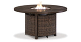 Paradise Trail Outdoor Loveseat and 2 Lounge Chairs with Fire Pit Table in Medium Brown from Ashley Furniture - Luna Furniture