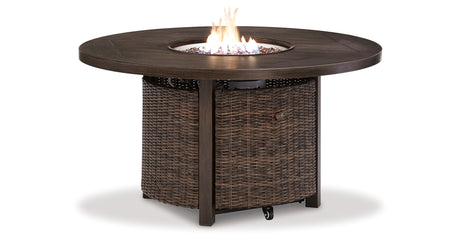 Paradise Trail Outdoor Loveseat and 2 Lounge Chairs with Fire Pit Table in Medium Brown from Ashley Furniture - Luna Furniture