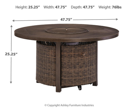 Paradise Trail Medium Brown Outdoor Fire Pit Table with 4 Lounge Chairs from Ashley - Luna Furniture