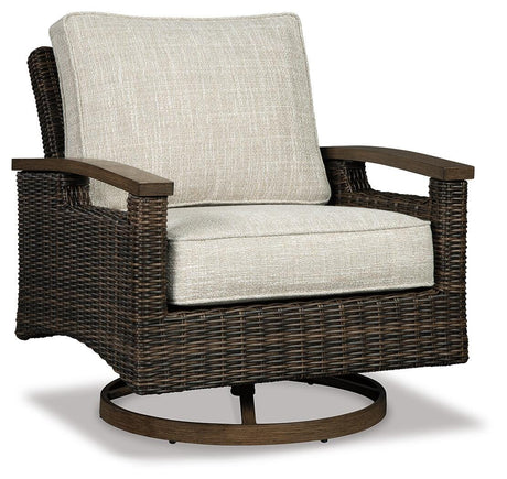 Paradise Trail Outdoor Loveseat and 2 Lounge Chairs with Fire Pit Table in Medium Brown from Ashley Furniture - Luna Furniture