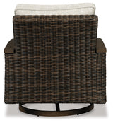 Paradise Trail Outdoor Loveseat and 2 Lounge Chairs with Fire Pit Table in Medium Brown from Ashley Furniture - Luna Furniture