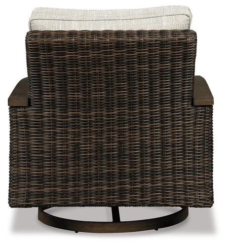 Paradise Trail Outdoor Loveseat and 2 Lounge Chairs with Fire Pit Table in Medium Brown from Ashley Furniture - Luna Furniture