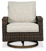 Paradise Trail Outdoor Loveseat and 2 Lounge Chairs with Fire Pit Table in Medium Brown from Ashley Furniture - Luna Furniture