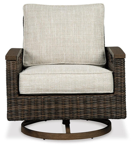 Paradise Trail Outdoor Loveseat and 2 Lounge Chairs with Fire Pit Table in Medium Brown from Ashley Furniture - Luna Furniture