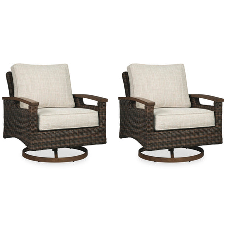 Paradise Trail Medium Brown Outdoor Loveseat and 2 Lounge Chairs with Fire Pit Table from Ashley Furniture - Luna Furniture
