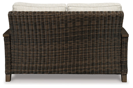 Paradise Trail Outdoor Loveseat and 2 Lounge Chairs with Fire Pit Table in Medium Brown from Ashley Furniture - Luna Furniture