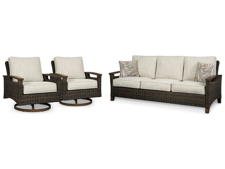Paradise Trail Outdoor Sofa with 2 Lounge Chairs in Medium Brown from Ashley Furniture - Luna Furniture