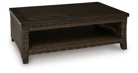 Monterey Point Outdoor Sofa and Loveseat with Coffee Table in Dark Brown from Ashley Furniture - Luna Furniture