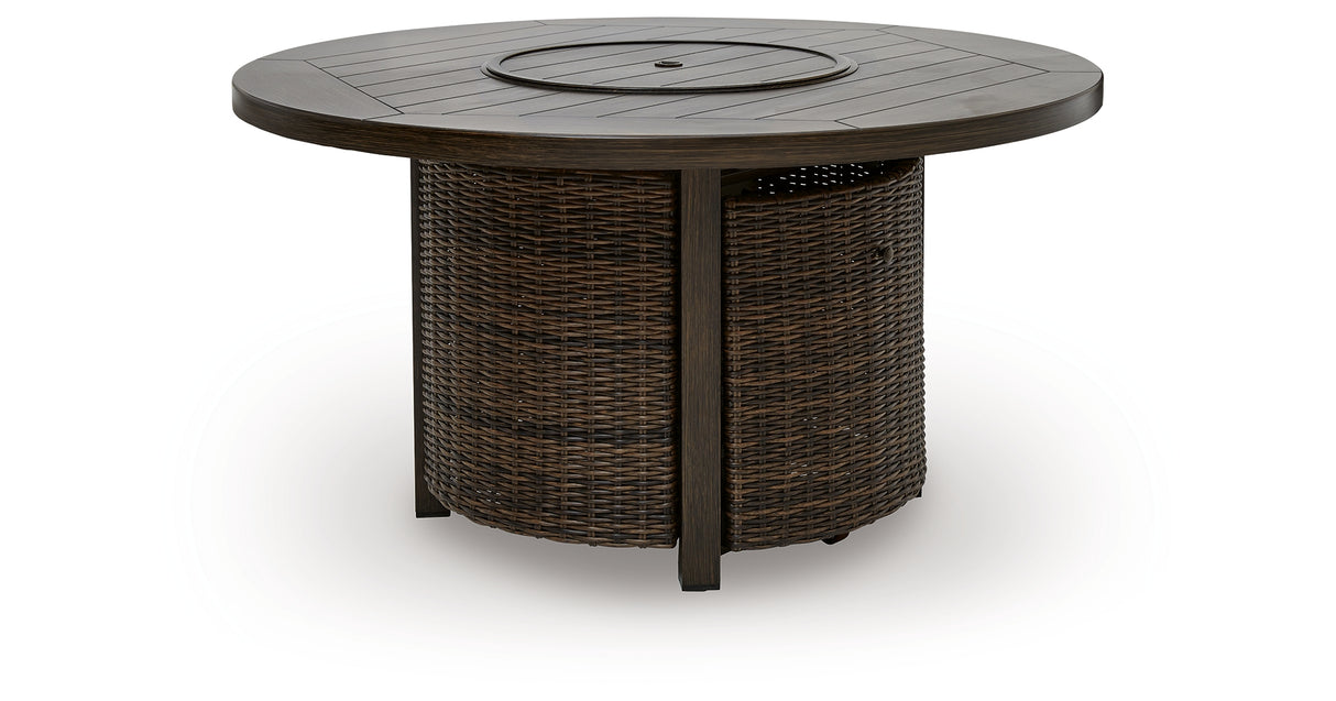 Monterey Point Dark Brown Outdoor Fire Pit Table from Ashley Furniture - Luna Furniture