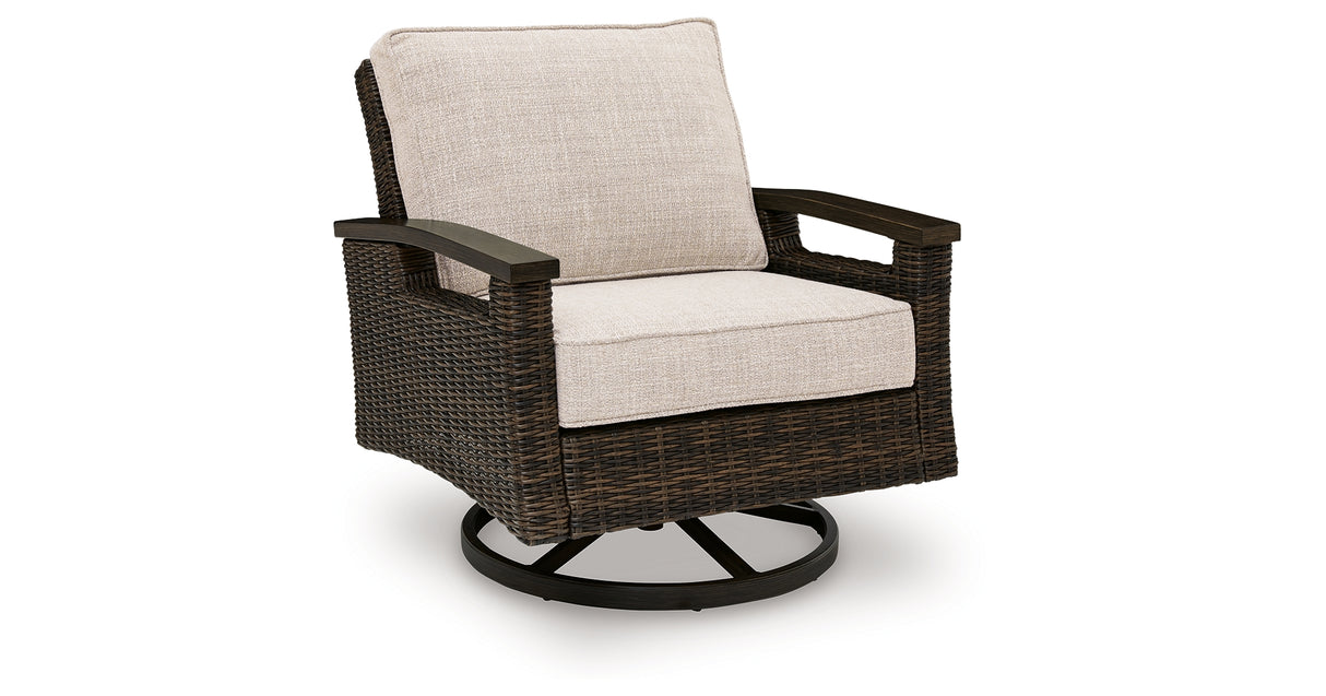 Monterey Point Dark Brown Outdoor Swivel Lounge Chair (Set of 2) from Ashley Furniture - Luna Furniture