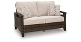 Monterey Point Dark Brown Outdoor Loveseat with Cushion from Ashley Furniture - Luna Furniture
