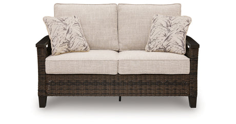 Monterey Point Outdoor Sofa and Loveseat with Coffee Table in Dark Brown from Ashley Furniture - Luna Furniture