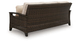 Monterey Point Outdoor Sofa and Loveseat with Coffee Table in Dark Brown from Ashley Furniture - Luna Furniture
