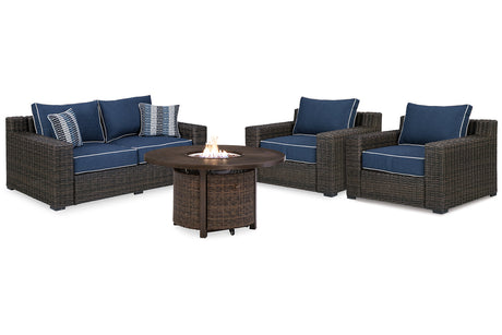 Grasson Lane  Outdoor Loveseat, 2 Lounge Chairs and Fire Pit Table