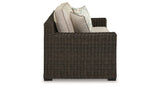 Coastline Bay Brown Outdoor Loveseat with Cushion from Ashley - Luna Furniture
