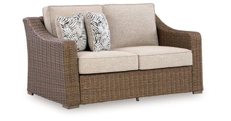 Laguna Heights Beige Outdoor Loveseat with Cushion from Ashley - Luna Furniture