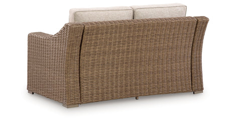 Laguna Heights Outdoor Sofa and Loveseat with Coffee Table in Beige from Ashley - Luna Furniture